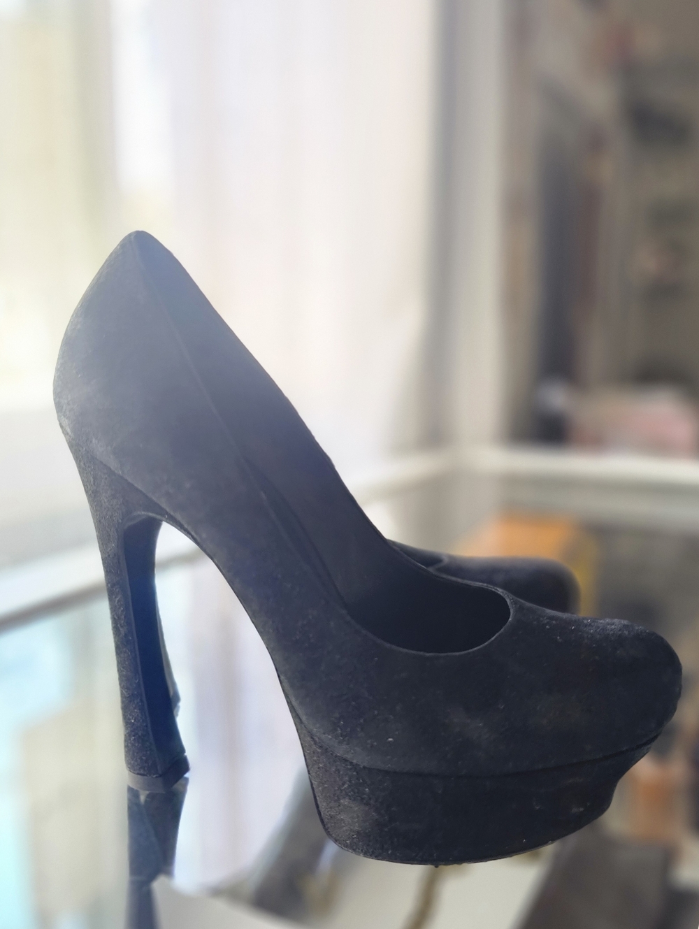 🌟AUTHENTIC Saint Laurent YSL Navy Suede Platform Heels - Size 37 - Picture 4 of 15